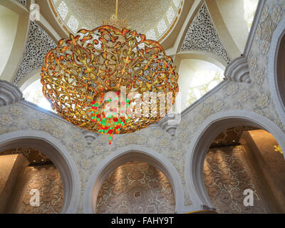 Decoration of Sheikh Zayed Mosque and biggest in the world chandelier. Abu Dhabi, United Arab Emirates Stock Photo