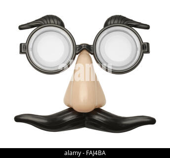 Funny Nose, Glasses and Mustache Disguise Front View Isolated on a White Background. Stock Photo