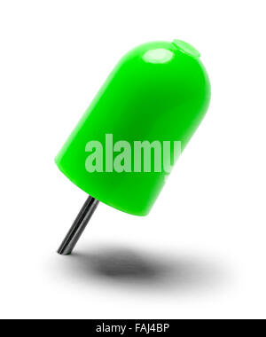 Green Thumbtack Pin Isolated on a White Background. Stock Photo
