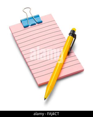 Small Lined Pink Notepad and Yellow Pencil Isolated on a White Background. Stock Photo