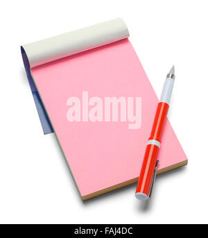 Small Pink Notepad and Pen Isolated on a White Background. Stock Photo