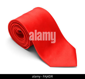 New Mens Red Necktie Rolled Up Isolated on a White Background. Stock Photo