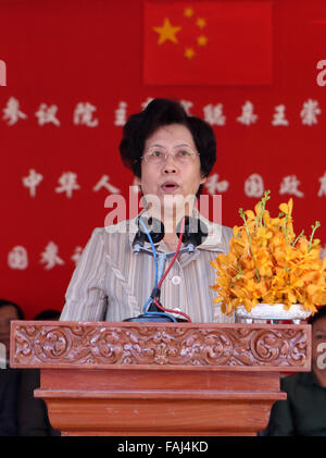 Phnom Penh, Cambodia. 31st Dec, 2015. Chinese Ambassador to Cambodia Bu Jianguo speaks during a ground-breaking ceremony for a China-funded building in Phnom Penh, Cambodia, Dec. 31, 2015. Cambodian Senate President Say Chhum and Chinese Ambassador to Cambodia Bu Jianguo on Thursday broke ground for a building of the Cambodian Senate. Credit:  Sovannara/Xinhua/Alamy Live News Stock Photo