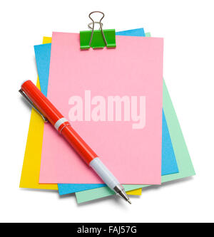 Messy Notes with Pen and Copy Space Isolated on a White Background. Stock Photo