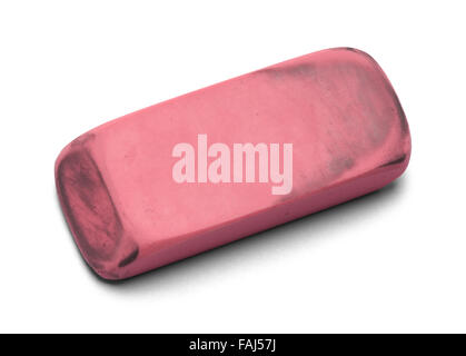 Used Worn Pink Eraser Isolated on a White Background. Stock Photo