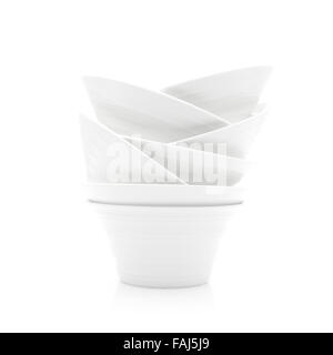 Abstract Stack of White Dishes on a White Background Stock Photo