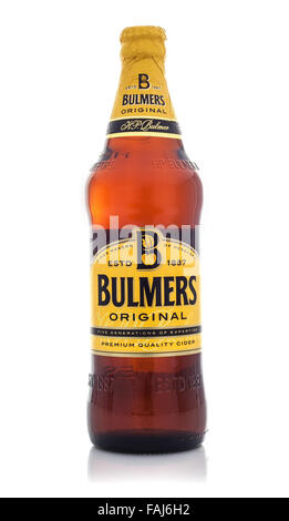 Bottle Of Bulmers Original Cider on a White Background Stock Photo