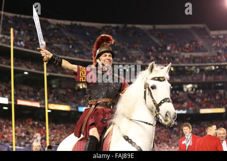 San Diego, CA. 30th Dec, 2015. The USC mascot Traveller, makes an appearance at the the game between the Wisconsin Badgers and the USC Trojans, National Funding Holiday Bowl, Qualcomm Stadium in San Diego, CA. Photographer: Peter Joneleit/Cal Sport Media. Credit:  csm/Alamy Live News Stock Photo