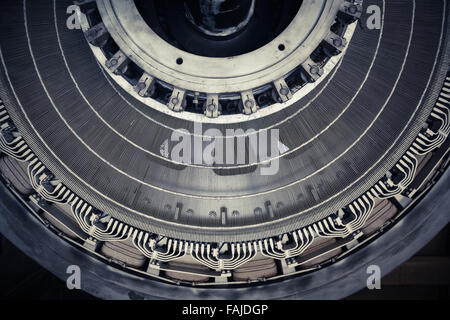 Close-up shot of a stator from a big electric motor. Stock Photo