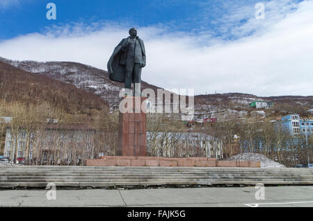 Statue of Vladimir Lenin on Lenin square in Petropavlovsk-Kamchatskiy, Kamchatka, Russian Federation. Stock Photo