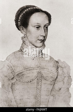 Mary, Queen of Scots, 1542 – 1587 aka Mary Stuart or Mary I of Scotland.  Queen of Scotland and Queen consort of France.  After a drawing attributed to François Clouet.