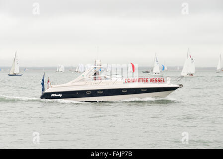 A committee vessel boat at the Cowes Week yacht races Isle of Wight UK Stock Photo