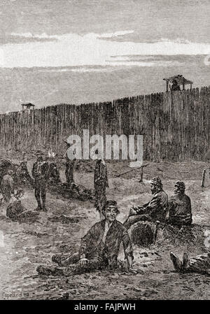 Prisoners in the Andersonville Prison, confederate prisoner-of-war camp during the American Civil War. Stock Photo