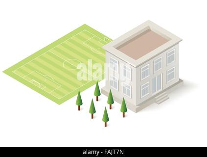 Vector isometric illustration of school building with a front and back ...