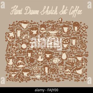 hand drawn vector coffee illustration set cinnamon coffee cup Stock ...