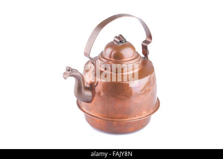 old antique copper kettle isolated on a white background Stock Photo