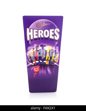 Box Of  Cadbury's Heroes Assorted Chocolates on a White Background Stock Photo