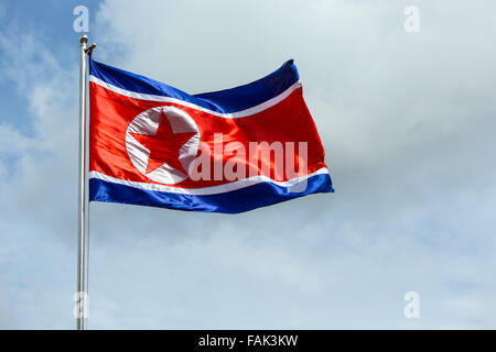 North Korea flag blowing in the wind Stock Photo