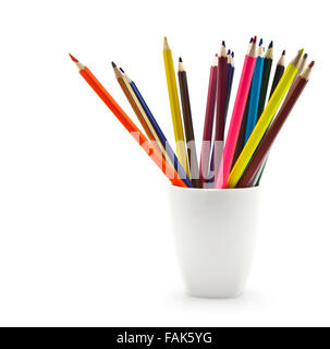 Colourful Pencils in a white Mug Stock Photo