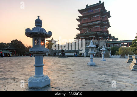 Nanchang, China - December 30, 2015: Tengwang Pavilion in Nanchang at sunset with many tourists visiting the place Stock Photo