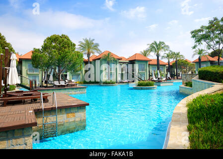 Modern villas with swimming pool at luxury hotel, Antalya, Turkey Stock Photo