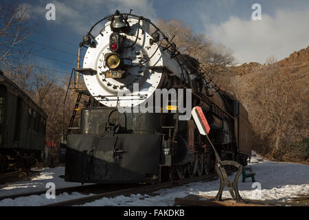 Golden, Colorado - A Burlington steam locomotive at the Colorado Railroad Museum. Stock Photo