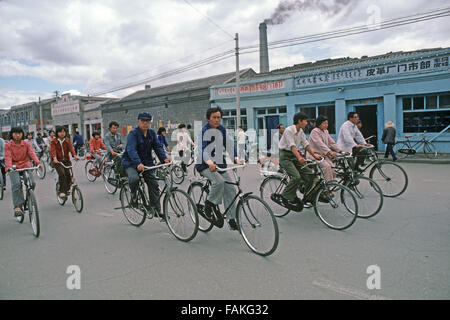Cyclists in Hohhot, capital of Inner Mongolia, Autonomous region, Northern China Stock Photo