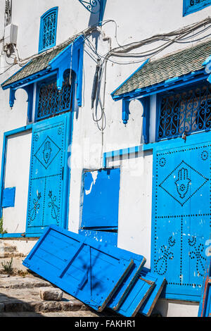 Street  town of Sidi Bou Said, Tunisia Stock Photo
