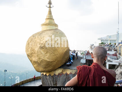 golden,rock,Myanmar,Burma,gold,Kyaitiyo,Buddhist,monk, Stock Photo
