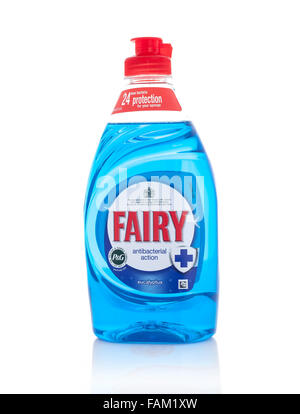 Bottle of Eucalyptus Fairy Washing Up Liquid on a White Background Stock Photo
