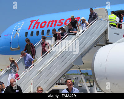 Picture shows a Thomson (Tui) holiday  plane in July 2015 at Rhodes Airport,Greece. Stock Photo