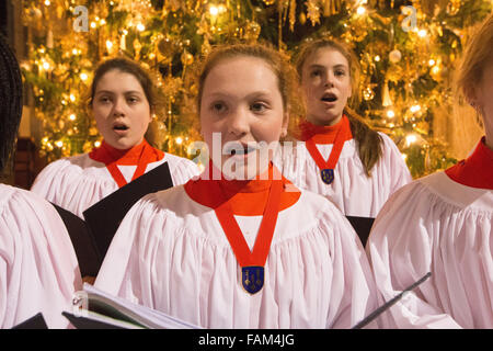 The Ely Cathedral Girls' Choir rehearsing for this weekends Christmas concert. Stock Photo