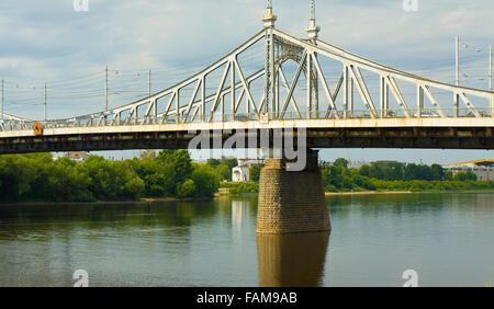 Old Volga bridge in town Tver in Russia. Stock Photo
