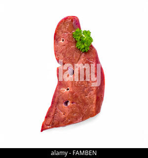 Fresh raw veal liver isolated on white, top view Stock Photo