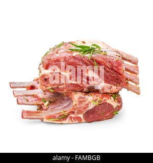 Two marinated rack of lamb in olive oil, black pepper, coriander seeds Stock Photo