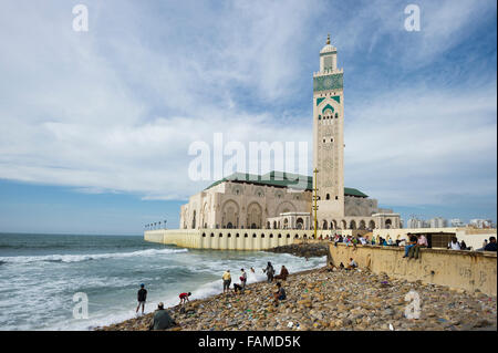 Hassan II Mosque and beach, Casablanca, Morocco Stock Photo