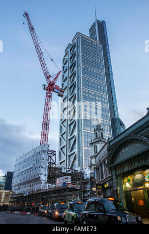 Construction work near Liverpool Street Station with 110 Bishopsgate / Heron Tower in the background, City of London, UK Stock Photo