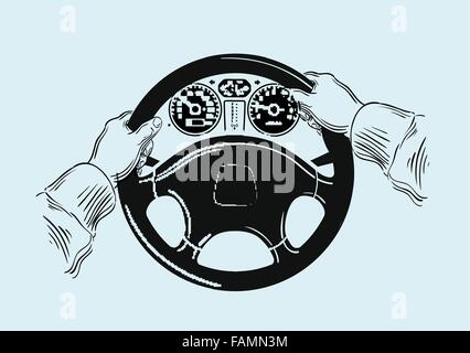 hands on the wheel. sketch. vector illustration Stock Vector
