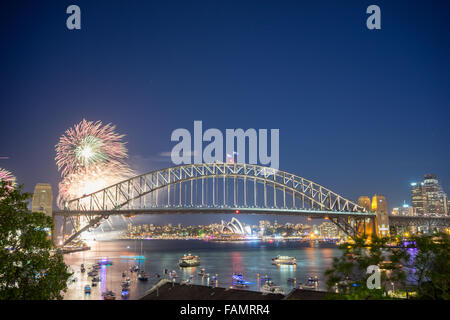 Sydney 2016 New Year Eve Fireworks Show at the Harbour Bridge Stock Photo