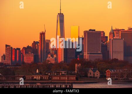 Manhattan Sunset NYC. New York City Manhattan Skyline at Sunset. United States. Stock Photo