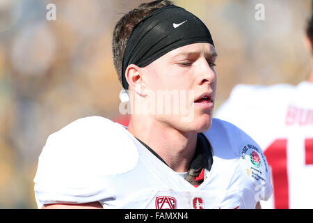 Pasadena, California, USA. 1st January, 2016. Stanford Cardinal running back Christian McCaffrey #5 in action before the Rose Bowl game between the Iowa Hawkeyes and Stanford Cardinal at the Rose Bow in Pasadena, California. Credit:  Cal Sport Media/Alamy Live News Stock Photo