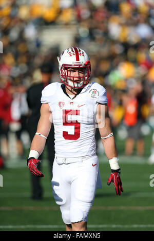 Pasadena, California, USA. 1st January, 2016. Stanford Cardinal running back Christian McCaffrey #5 in action before the Rose Bowl game between the Iowa Hawkeyes and Stanford Cardinal at the Rose Bow in Pasadena, California. Credit:  Cal Sport Media/Alamy Live News Stock Photo
