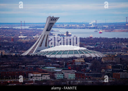 Montreal Olympic stadium at sunset Stock Photo