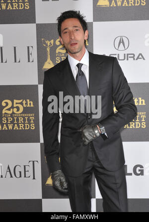 LOS ANGELES, CA - MARCH 5, 2010: Adrien Brody at the 25th Anniversary Film Independent Spirit Awards at the L.A. Live Event Deck in downtown Los Angeles. Stock Photo