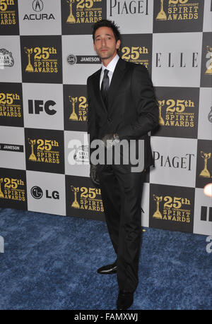 LOS ANGELES, CA - MARCH 5, 2010: Adrien Brody at the 25th Anniversary Film Independent Spirit Awards at the L.A. Live Event Deck in downtown Los Angeles. Stock Photo