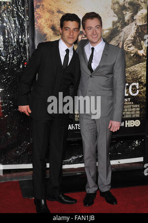 LOS ANGELES, CA - FEBRUARY 24, 2010: Joe Mazzello & Rami Malek (left) at the premiere of his new HBO miniseries 'The Pacific' at Grauman's Chinese Theatre, Hollywood. Stock Photo