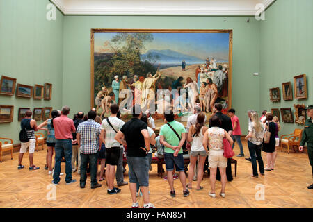 A crowd of visitors in front of 'The Appearance of Christ to the People' by A Ivanov, State Tretyakov Gallery, Moscow, Russia. Stock Photo