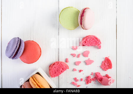 French Macaroons On Wood Table Stock Photo