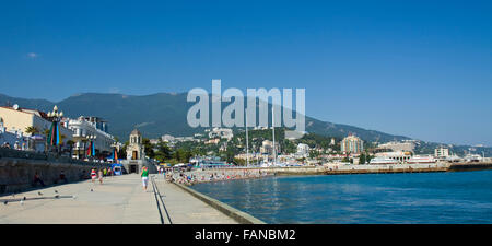 Yalta, Crimea, Ukraine - May 11, 2012: sea quay and port in town Yalta, best resort in region Crimea on Black sea, called 'Perl  Stock Photo