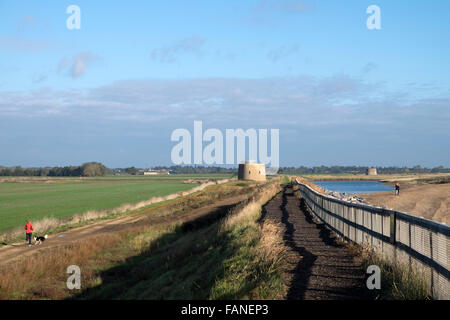 Coastal footpath between east Lane Bawdsey and the village of Shingle Street, Suffolk, UK. Stock Photo